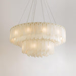 Alabaster Cascade Tiered Chandelier – Luxury Brass & White Ceiling Light