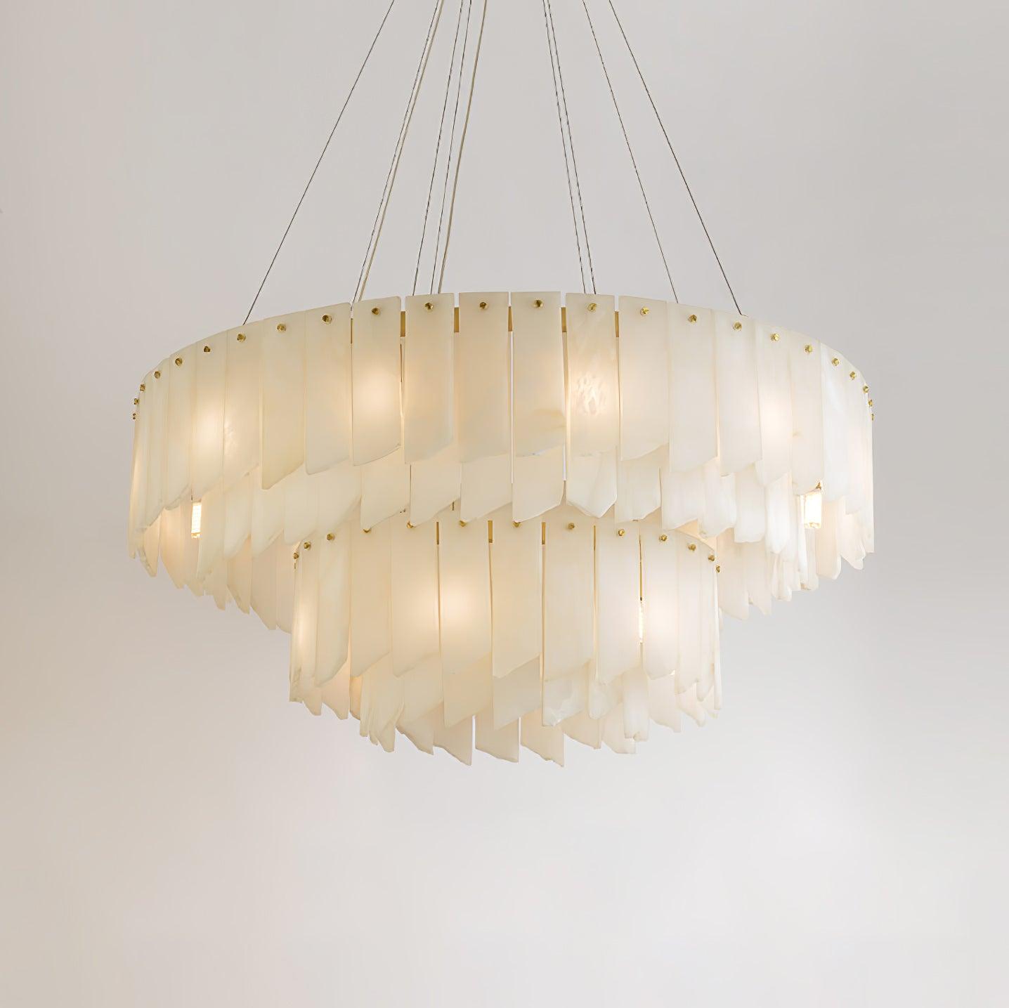 Alabaster Cascade Tiered Chandelier – Luxury Brass & White Ceiling Light