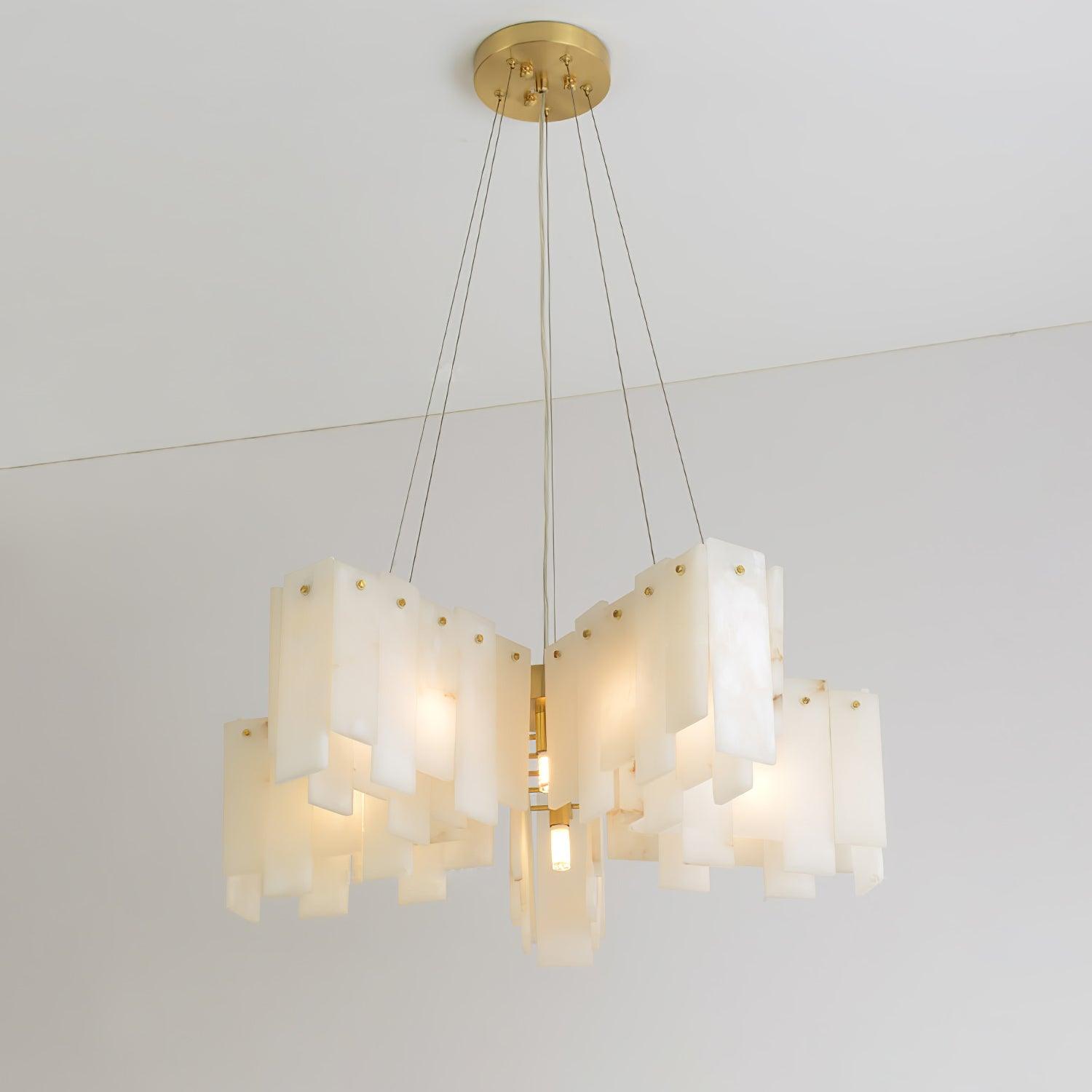 Alabaster Cascade Tiered Chandelier – Luxury Brass & White Ceiling Light