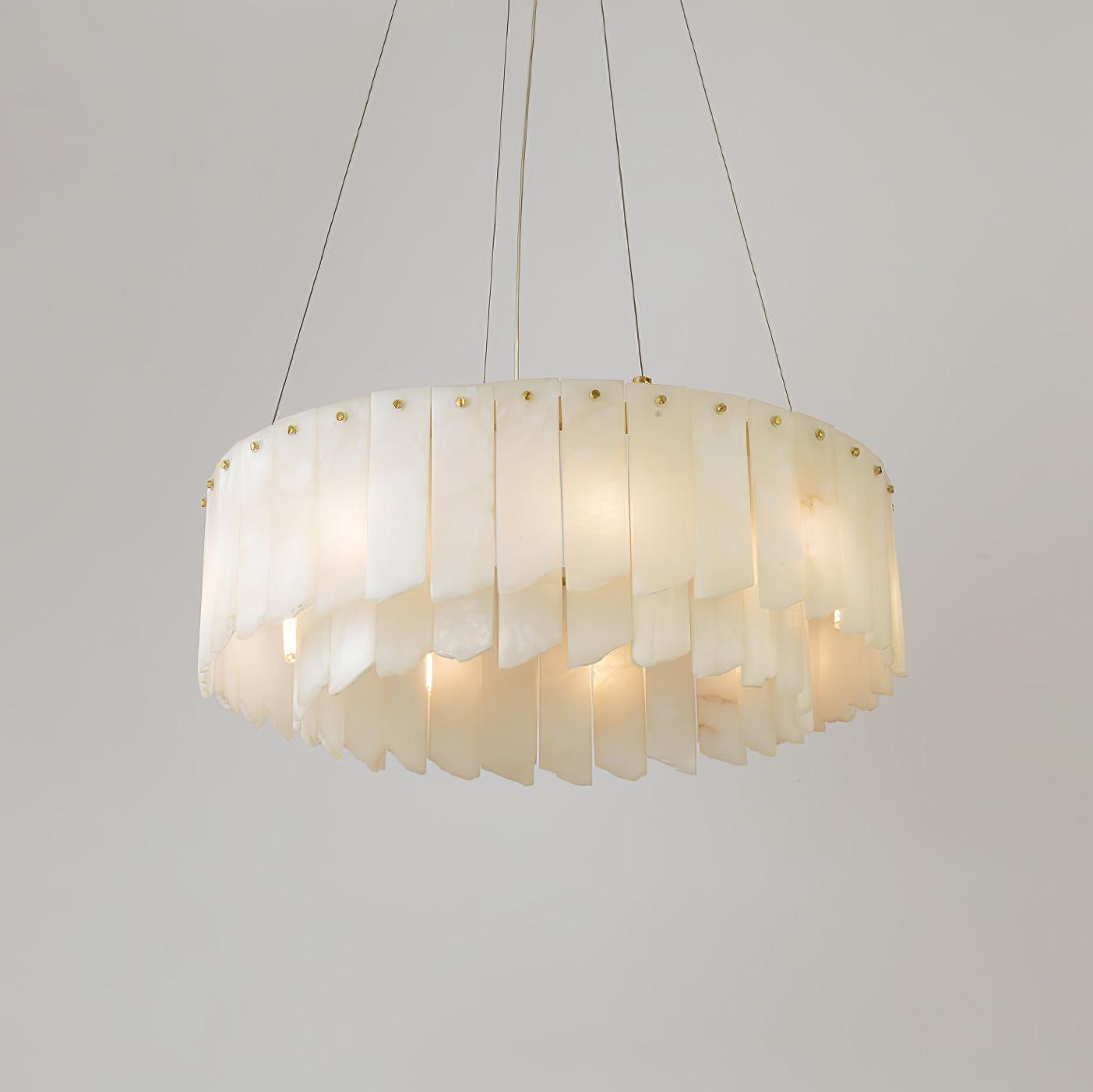 Alabaster Cascade Tiered Chandelier – Luxury Brass & White Ceiling Light