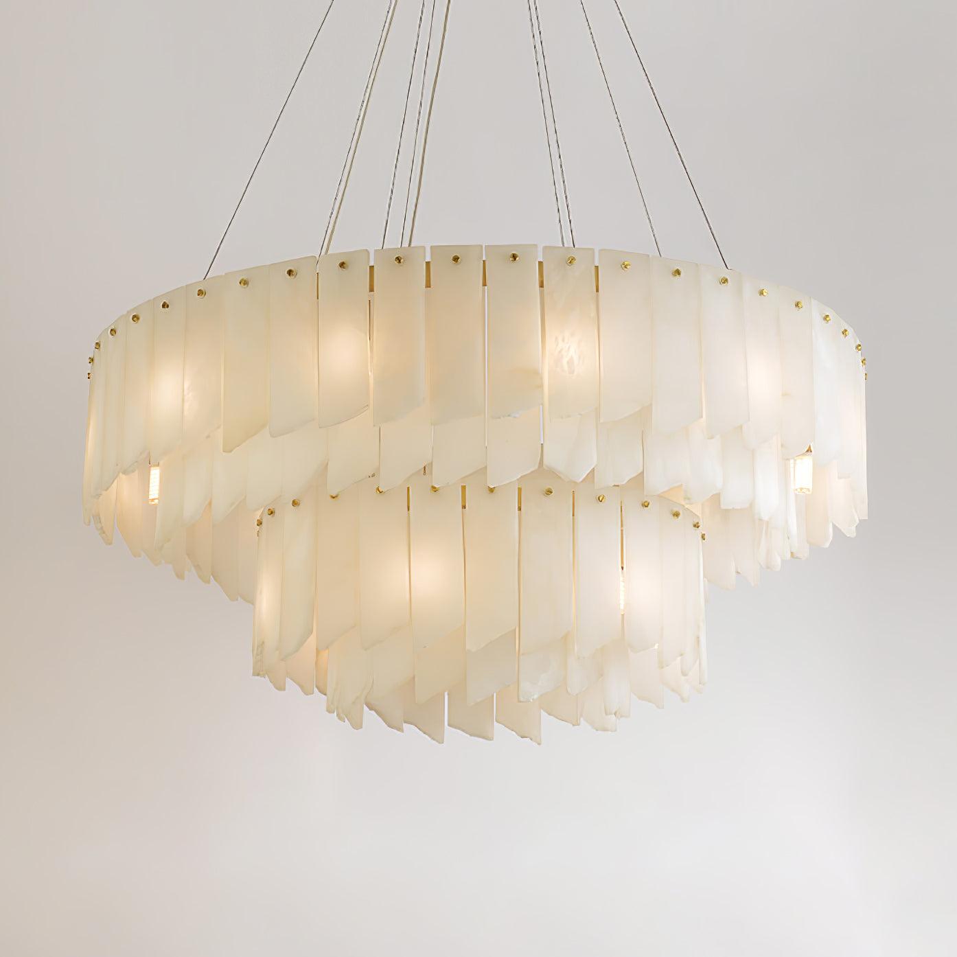 Alabaster Cascade Tiered Chandelier – Luxury Brass & White Ceiling Light
