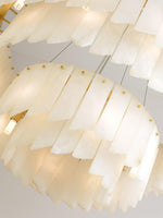 Alabaster Cascade Tiered Chandelier – Luxury Brass & White Ceiling Light