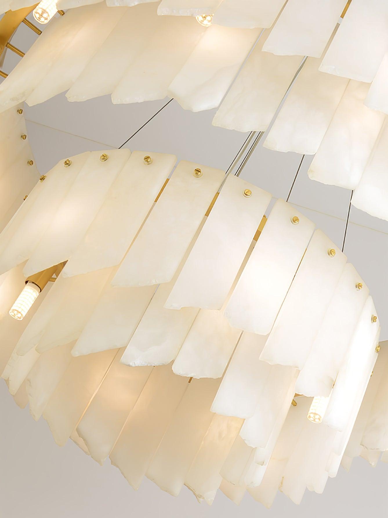 Alabaster Cascade Tiered Chandelier – Luxury Brass & White Ceiling Light