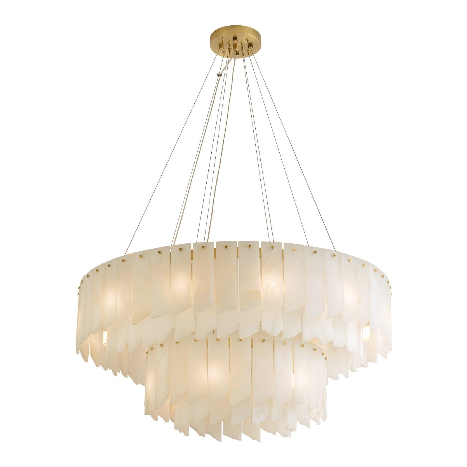 Alabaster Cascade Tiered Chandelier – Luxury Brass & White Ceiling Light