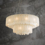 Alabaster Cascade Tiered Chandelier – Luxury Brass & White Ceiling Light