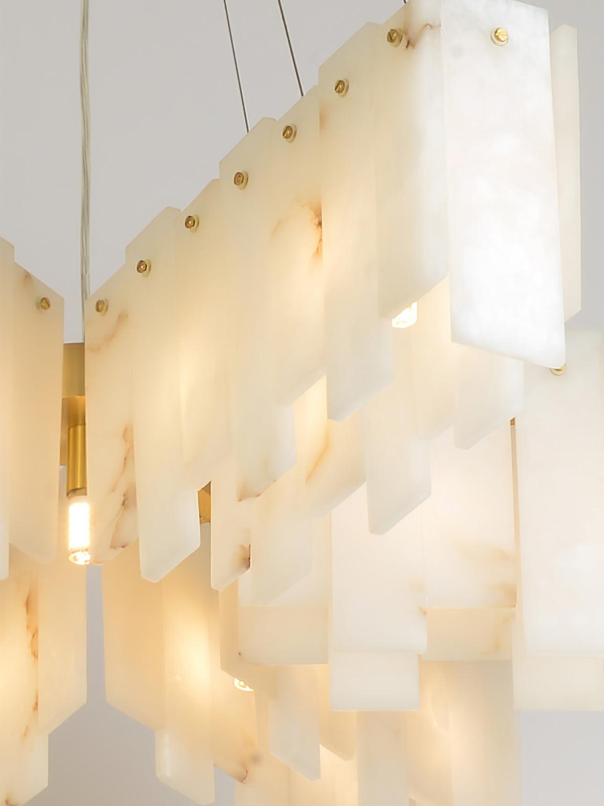 Alabaster Cascade Tiered Chandelier – Luxury Brass & White Ceiling Light