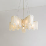 Alabaster Cascade Tiered Chandelier – Luxury Brass & White Ceiling Light