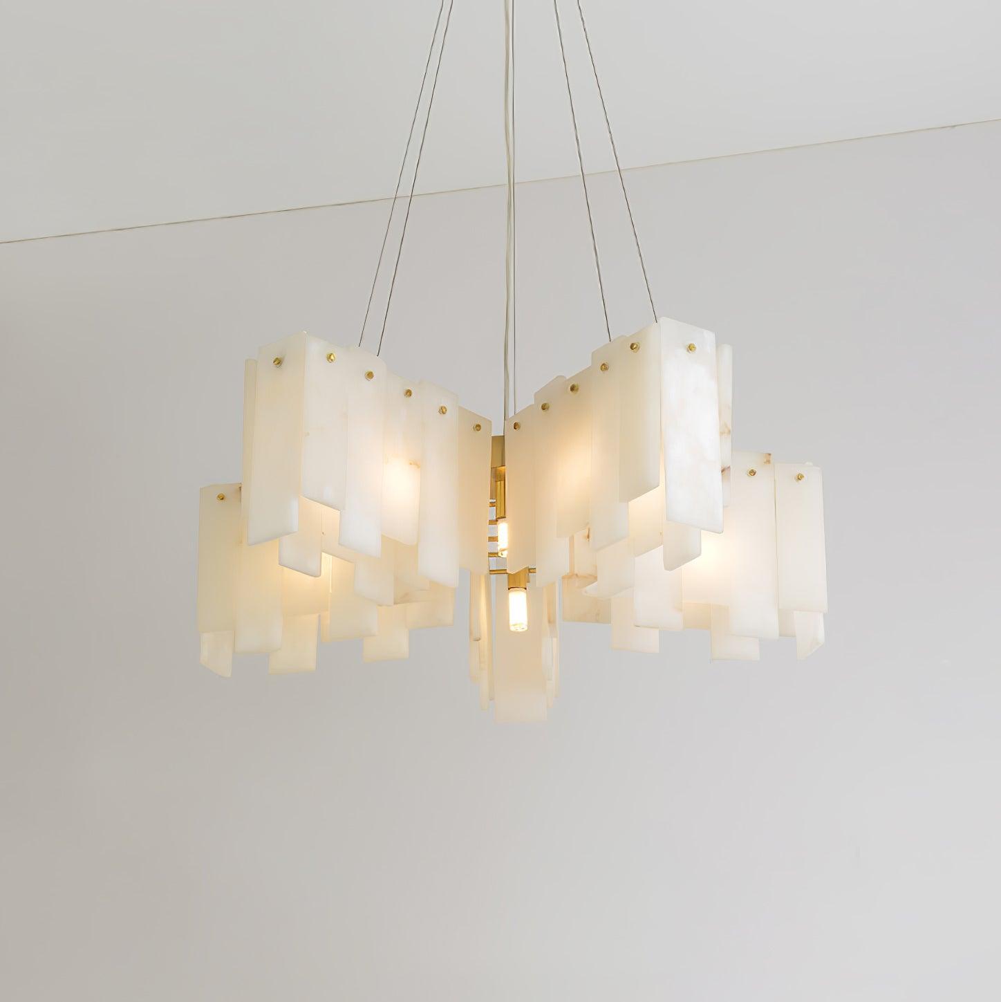 Alabaster Cascade Tiered Chandelier – Luxury Brass & White Ceiling Light