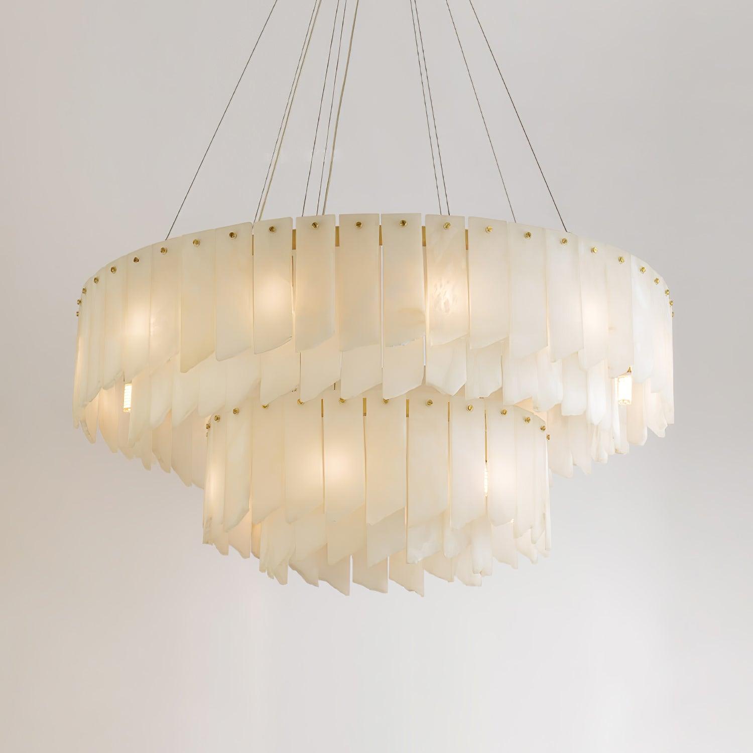 Alabaster Cascade Tiered Chandelier – Luxury Brass & White Ceiling Light