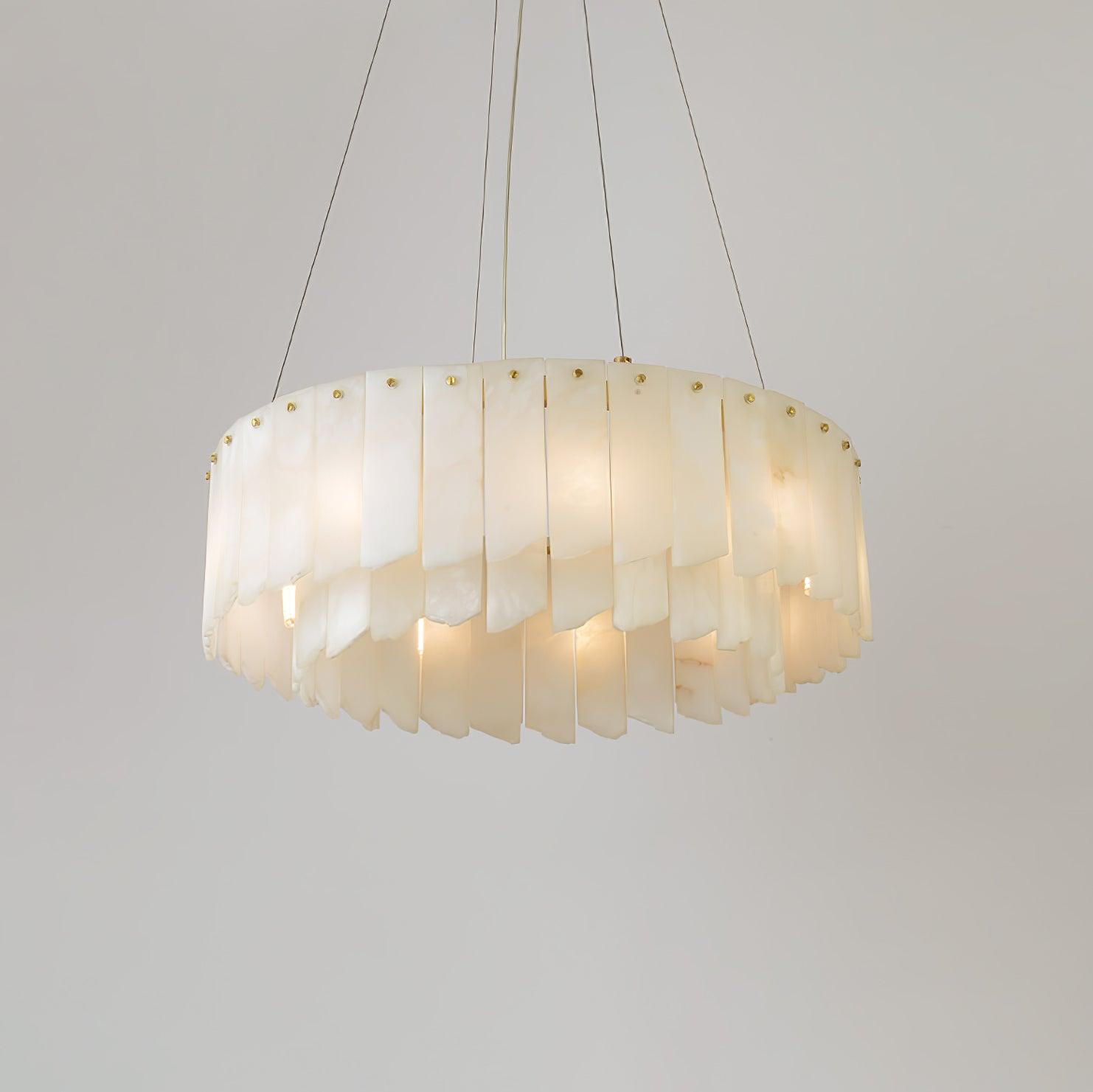 Alabaster Cascade Tiered Chandelier – Luxury Brass & White Ceiling Light