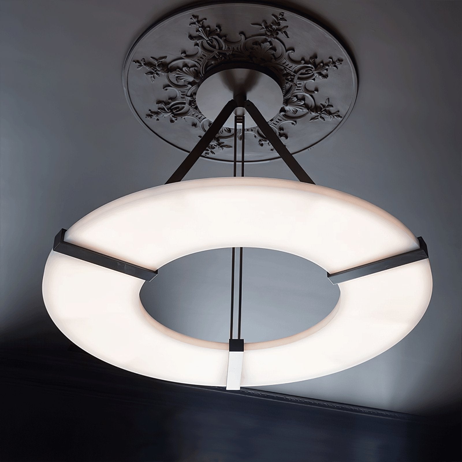 Alabaster Halo Pendant Light – Black & White LED Chandelier