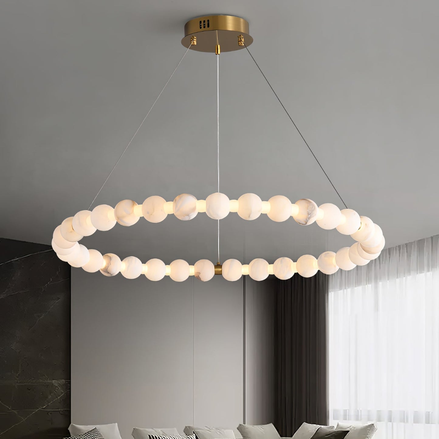Vakkerlight Alabaster Orb Ring Chandelier – Gold White, 23.6"‑39.4" Diameters
