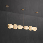 Handcrafted Alabaster Pebble Linear Chandelier – Gold & White LED