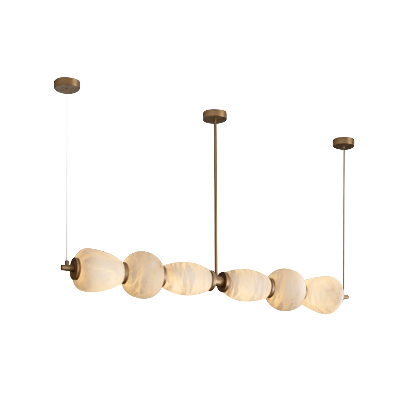 Handcrafted Alabaster Pebble Linear Chandelier – Gold & White LED