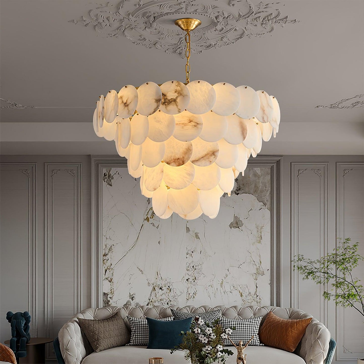 Alabaster Shell Brass Chandelier - YIOSI