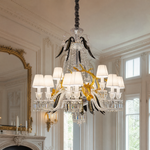 Amber Deer Head Pleated Fabric Candle Crystal Chandelier