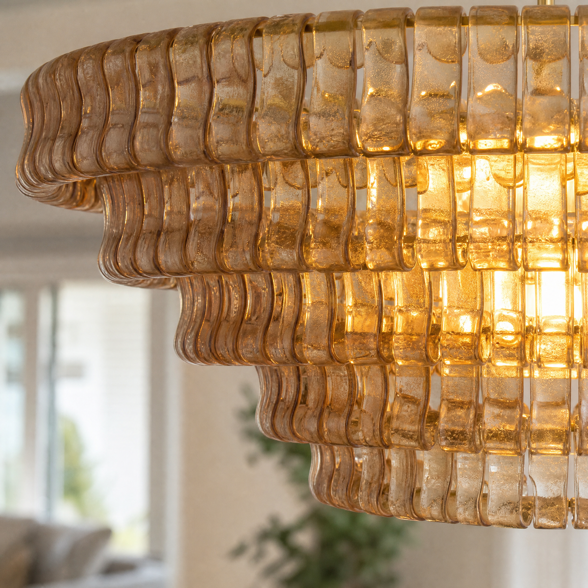 Amber Hook Plate Crystal Round Chandelier 48"D