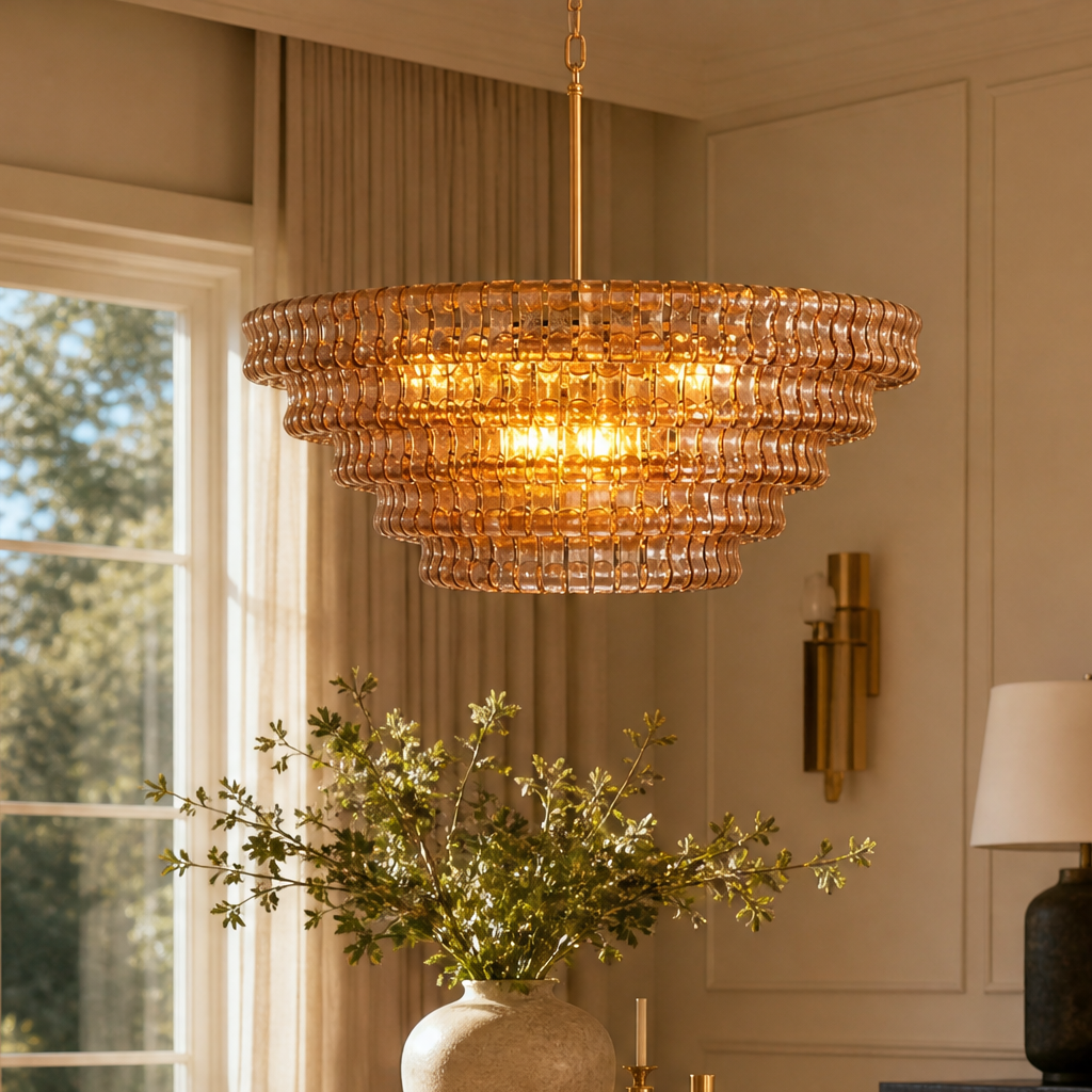 Amber Hook Plate Crystal Round Chandelier D1200 - Copper