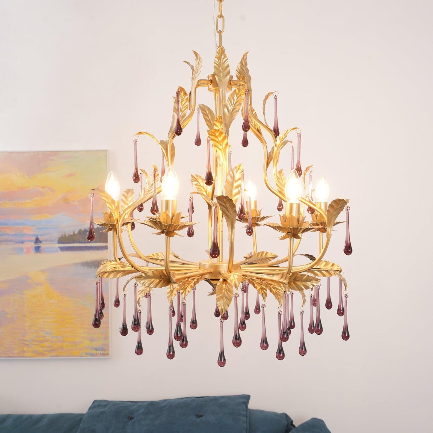 Amethyst Drops Crystal Chandelier - YIOSI