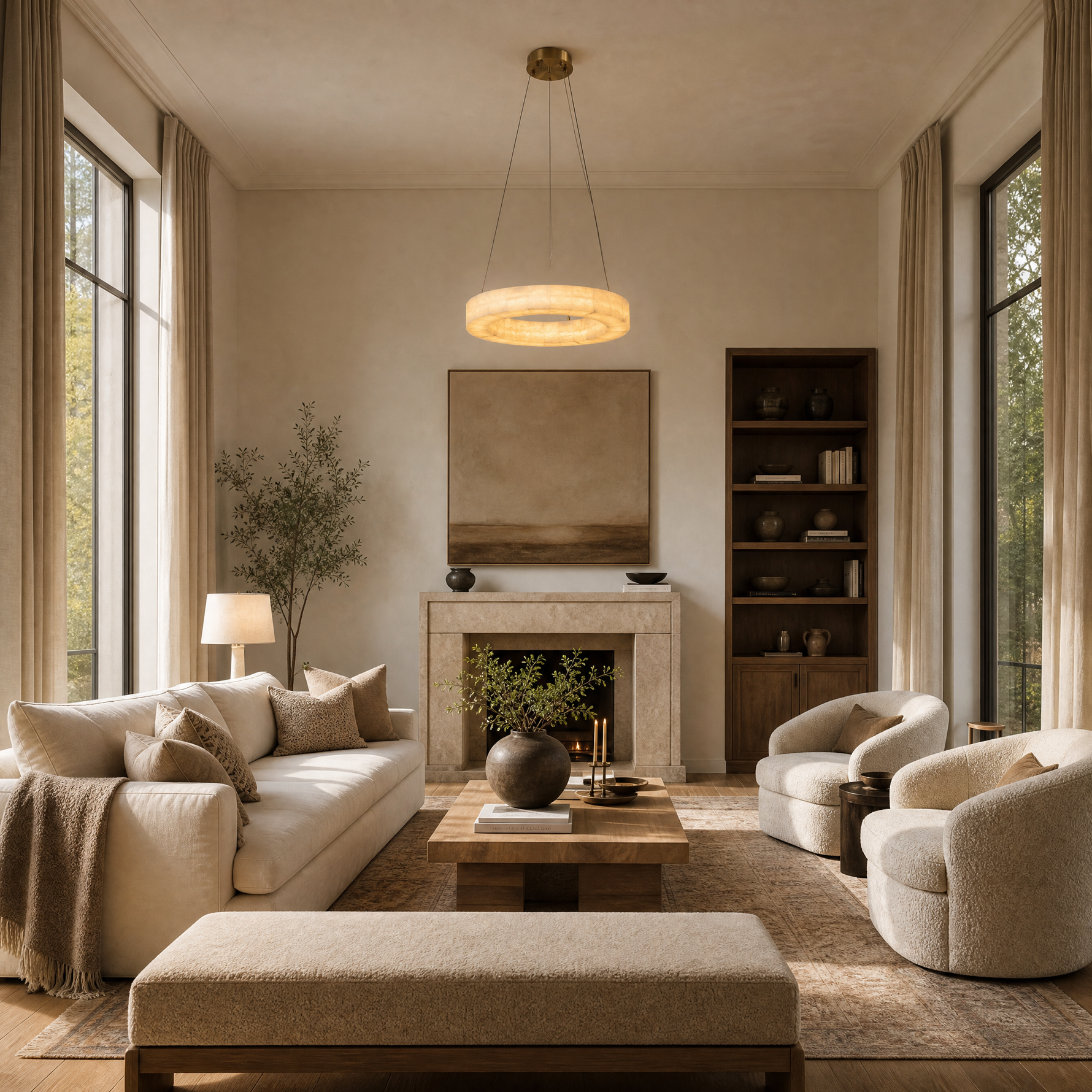 Anello Modern Round Alabaster Chandelier
