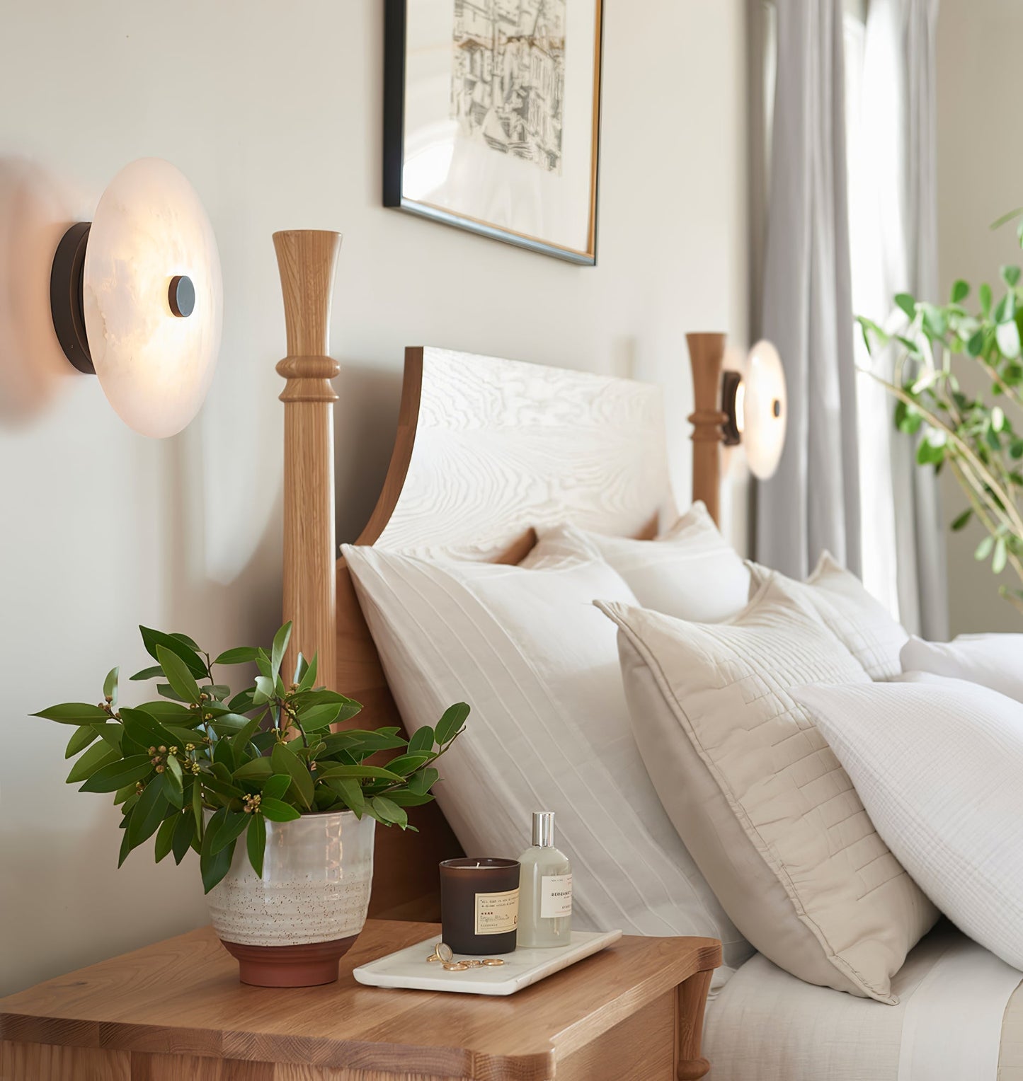 Ankeny Alabaster Brass & White Ceiling Lamp Warm Light