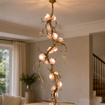 Antique Brass Metal Branch Chandelier with Floral Glass Shades
