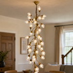 Antique Brass Metal and Glass Vine Branch Chandelier