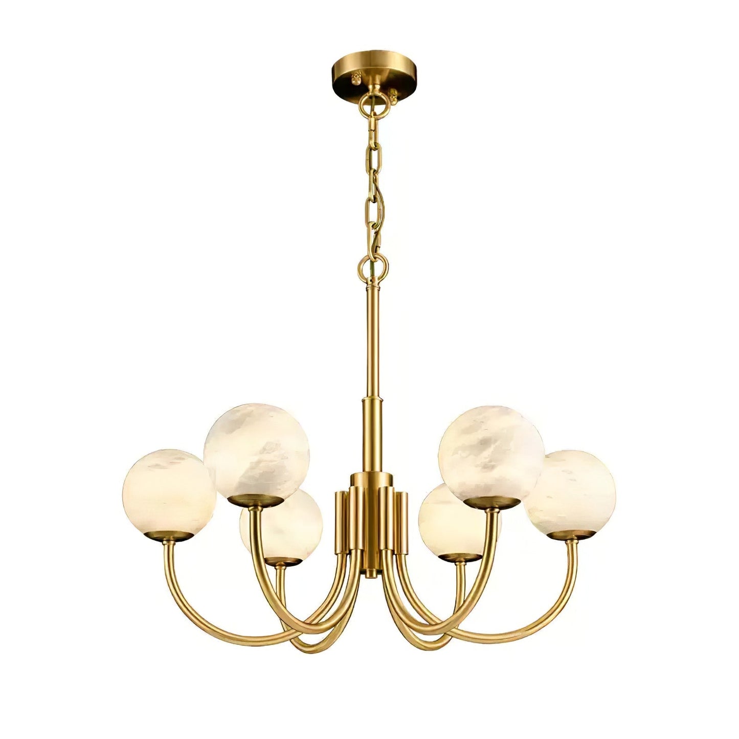 Aurelian Alabaster Globe Chandelier – Brass & White, 6‑10 Heads