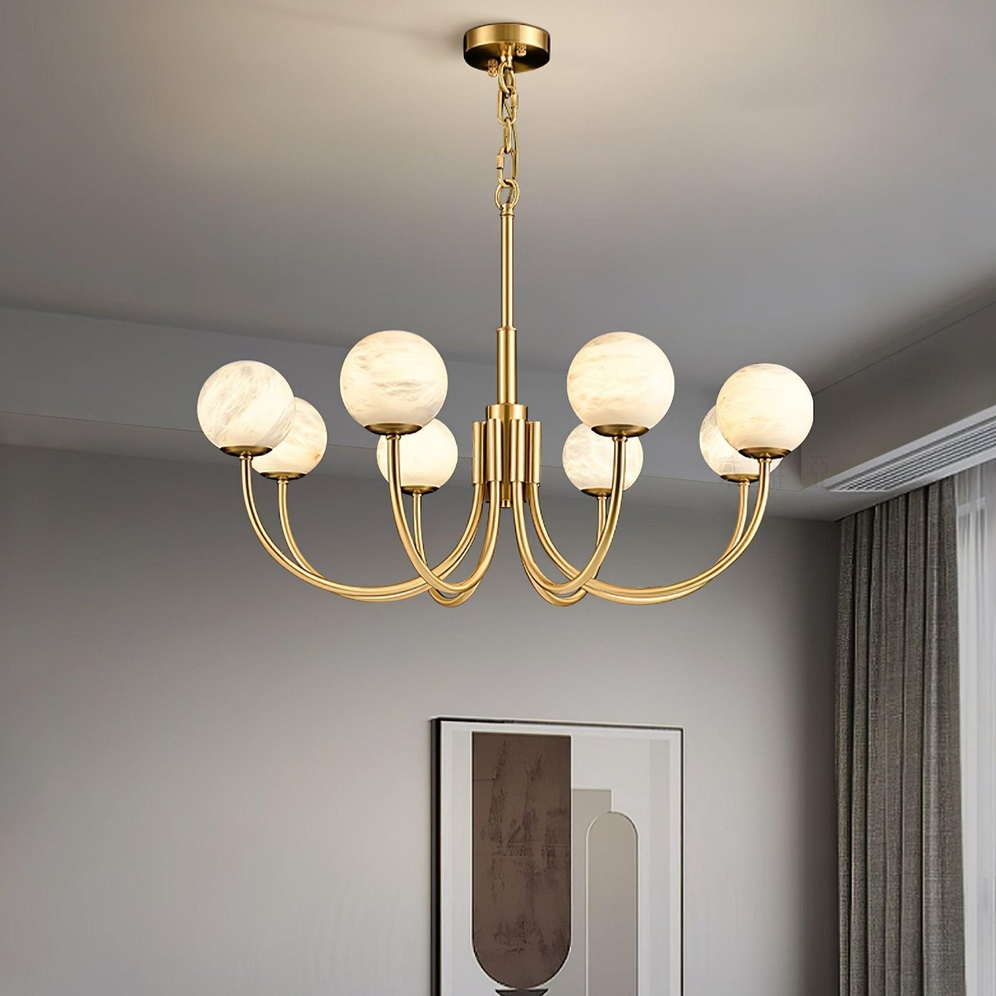 Aurelian Alabaster Globe Chandelier – Brass & White, 6‑10 Heads