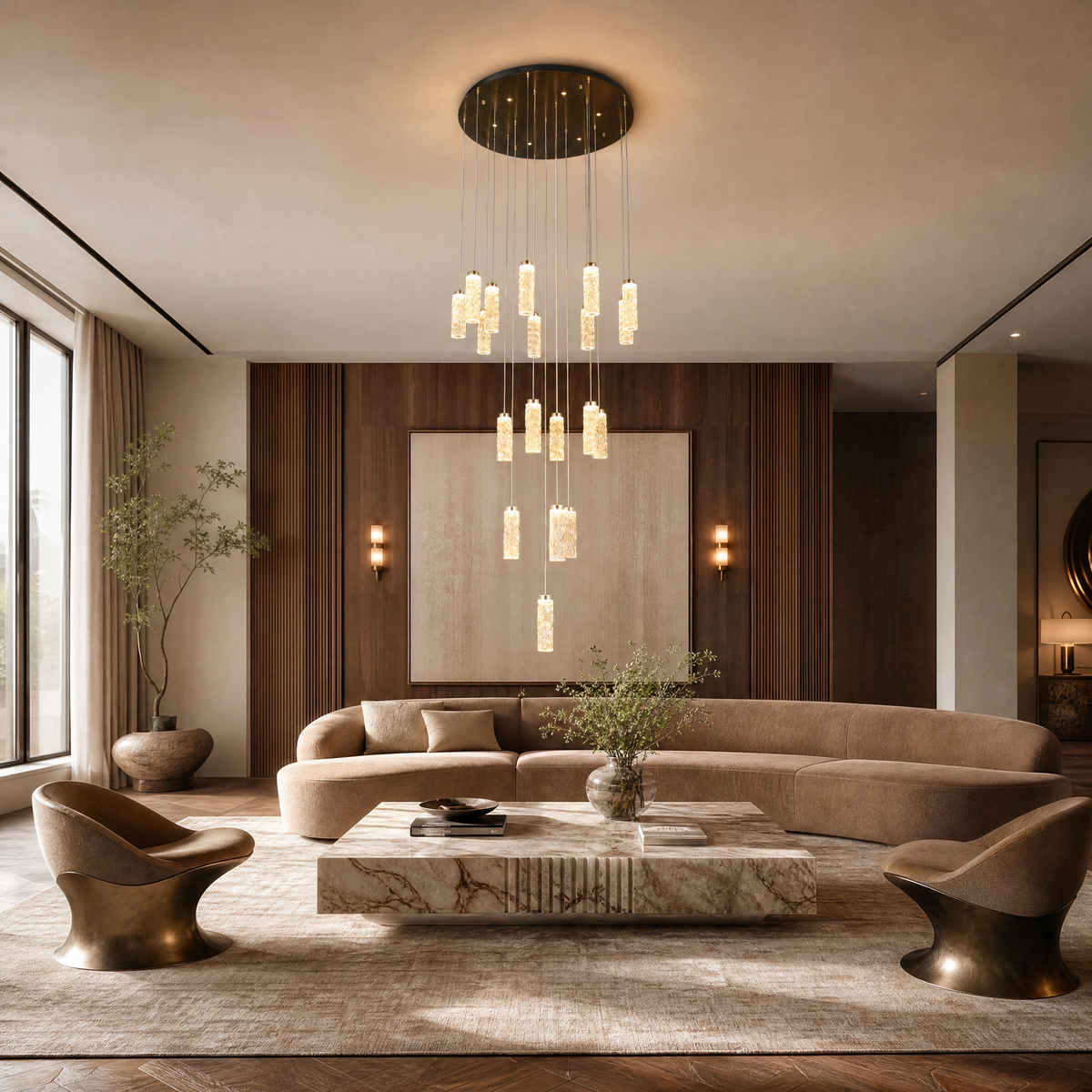 Bamboo Zen Modern Multi-Tier Cluster Chandelier