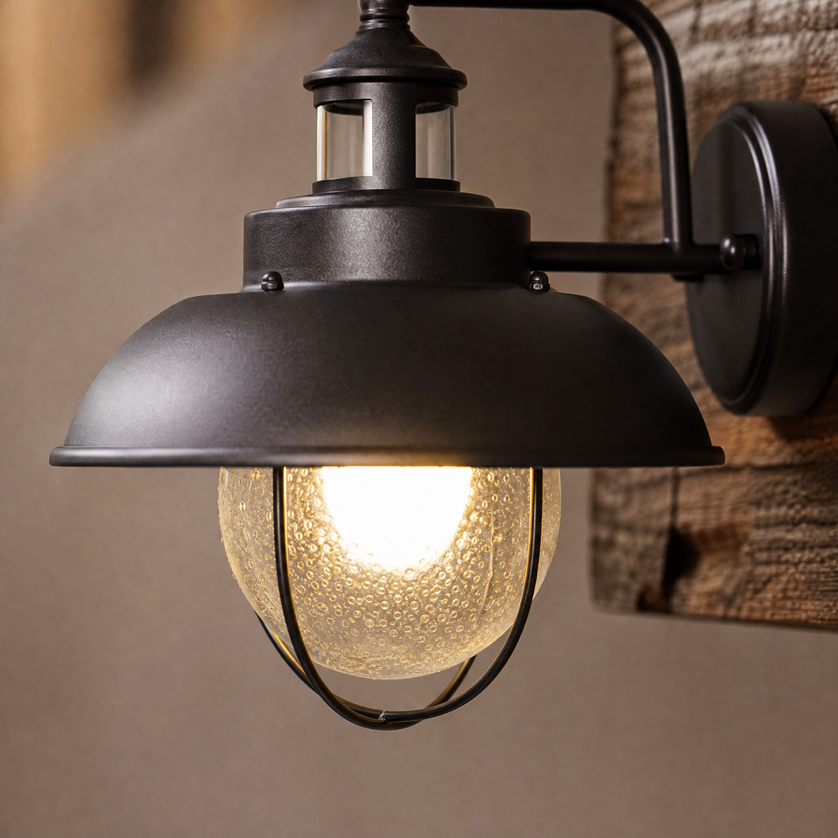 Barn Wall Sconce Farmhouse Sand Black Iron Seeded Glass 1-Light 10.2"H for Porch