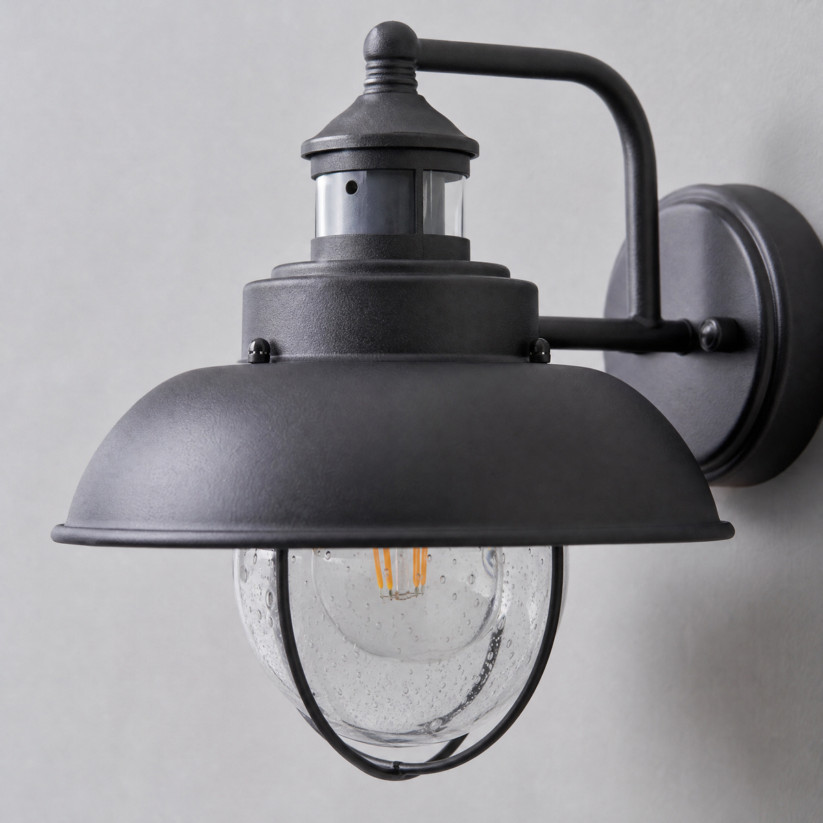 Barn Wall Sconce Farmhouse Sand Black Iron Seeded Glass 1-Light 10.2"H for Porch