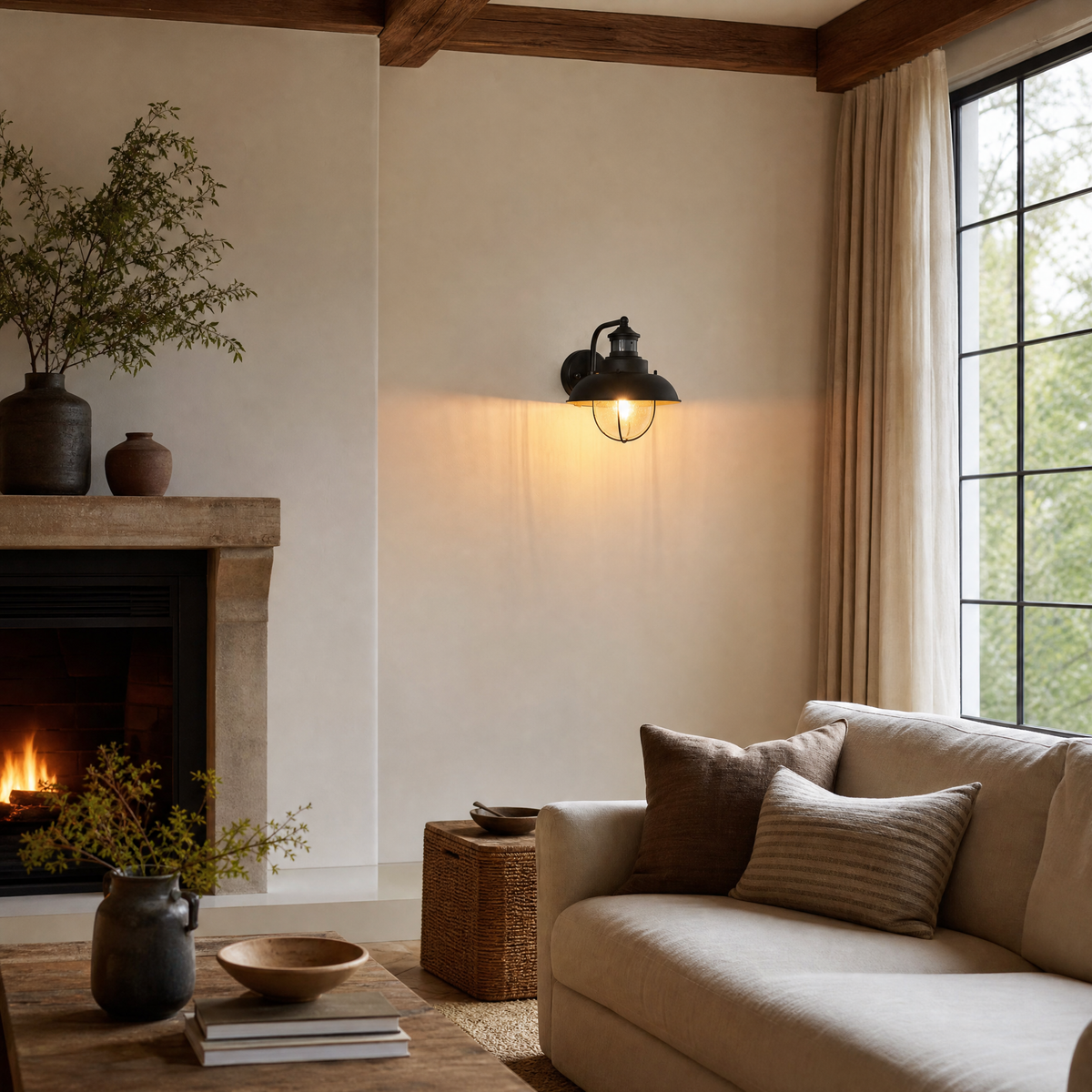 Barn Wall Sconce Farmhouse Sand Black Iron Seeded Glass 1-Light 10.2"H for Porch