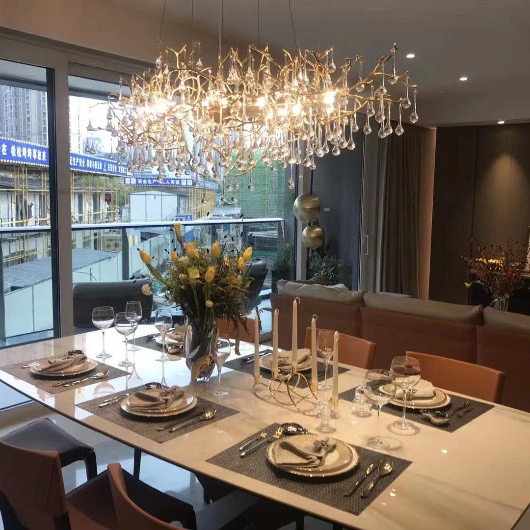 Bijou Brass & Clear Crystal Chandelier Handcrafted Branch Design