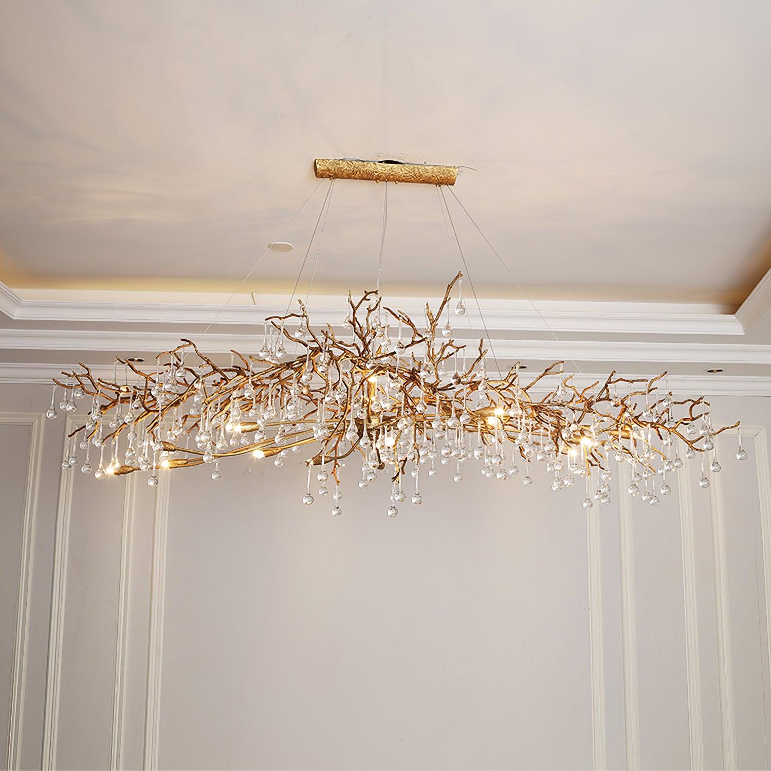 Bijou Brass & Clear Crystal Chandelier Handcrafted Branch Design