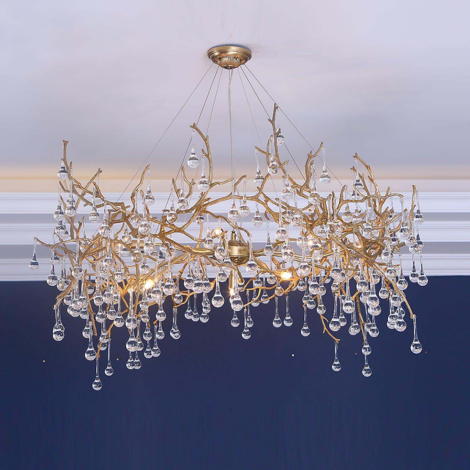 Bijou Brass & Clear Crystal Chandelier Handcrafted Branch Design