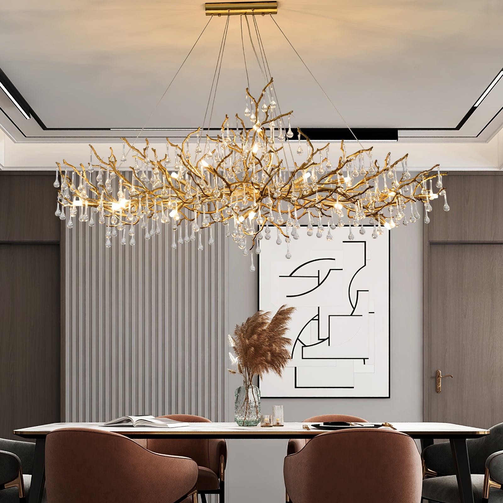 Bijou Brass & Clear Crystal Chandelier Handcrafted Branch Design