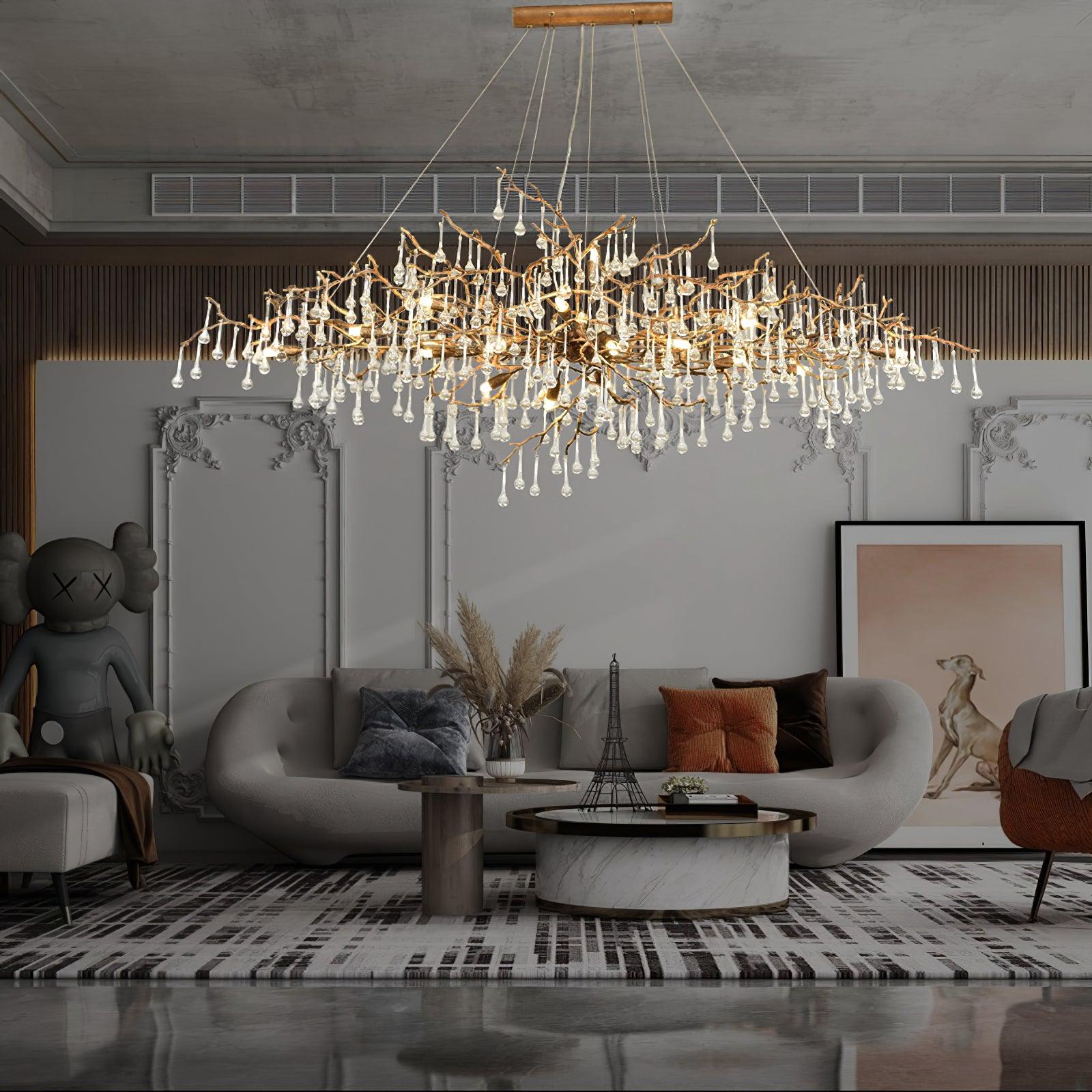 Bijou Brass & Clear Crystal Chandelier Handcrafted Branch Design