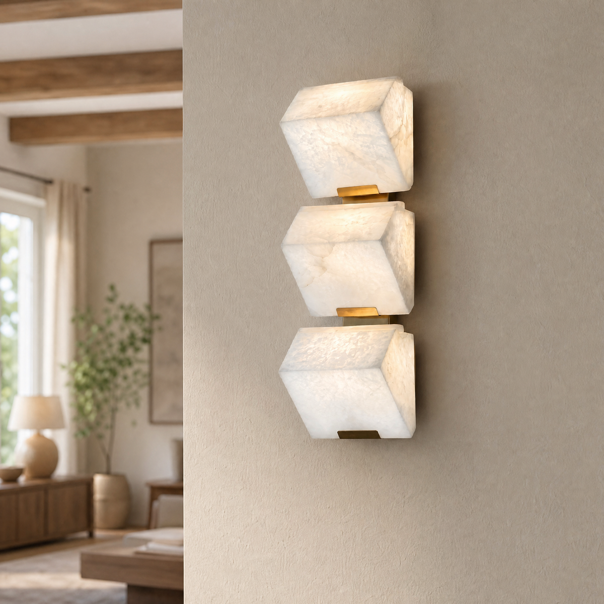 Blocco Modern Alabaster Wall Sconce