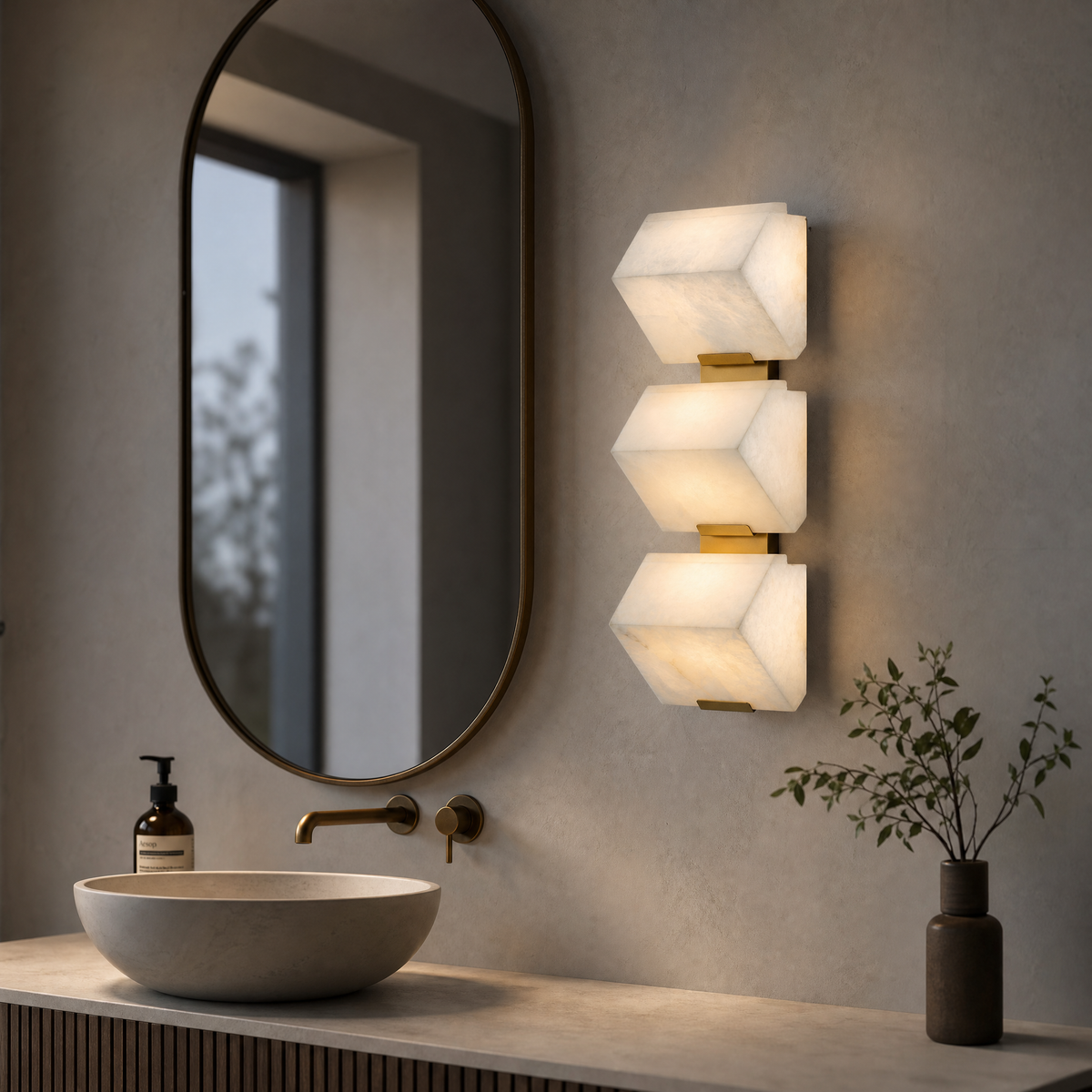 Blocco Modern Alabaster Wall Sconce