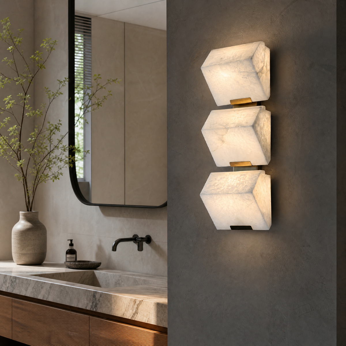 Blocco Modern Alabaster Wall Sconce