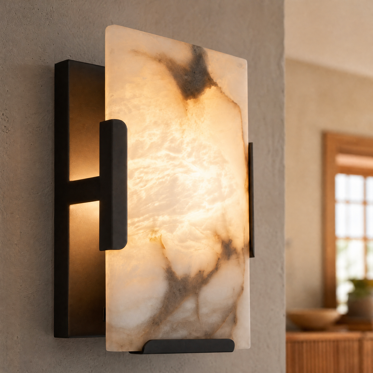 Blocco Modern Brass Alabaster Wall Sconce
