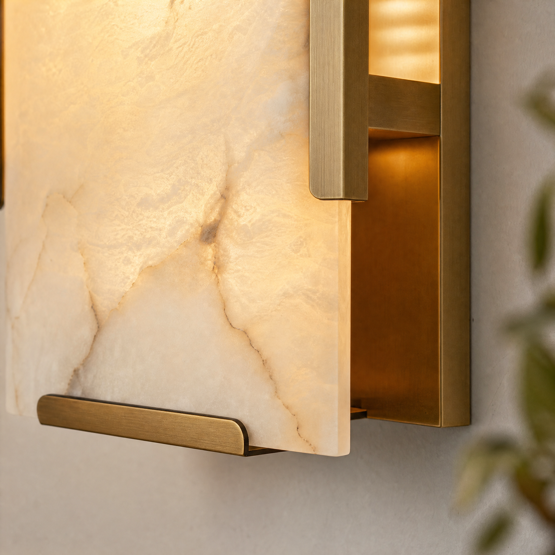 Blocco Modern Brass Alabaster Wall Sconce
