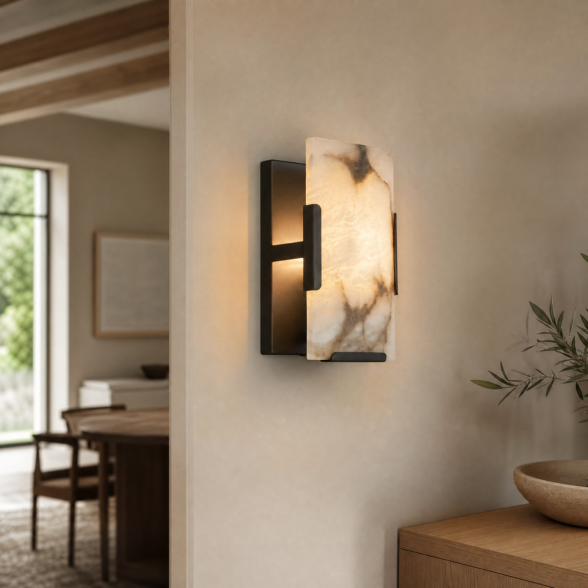 Blocco Modern Brass Alabaster Wall Sconce