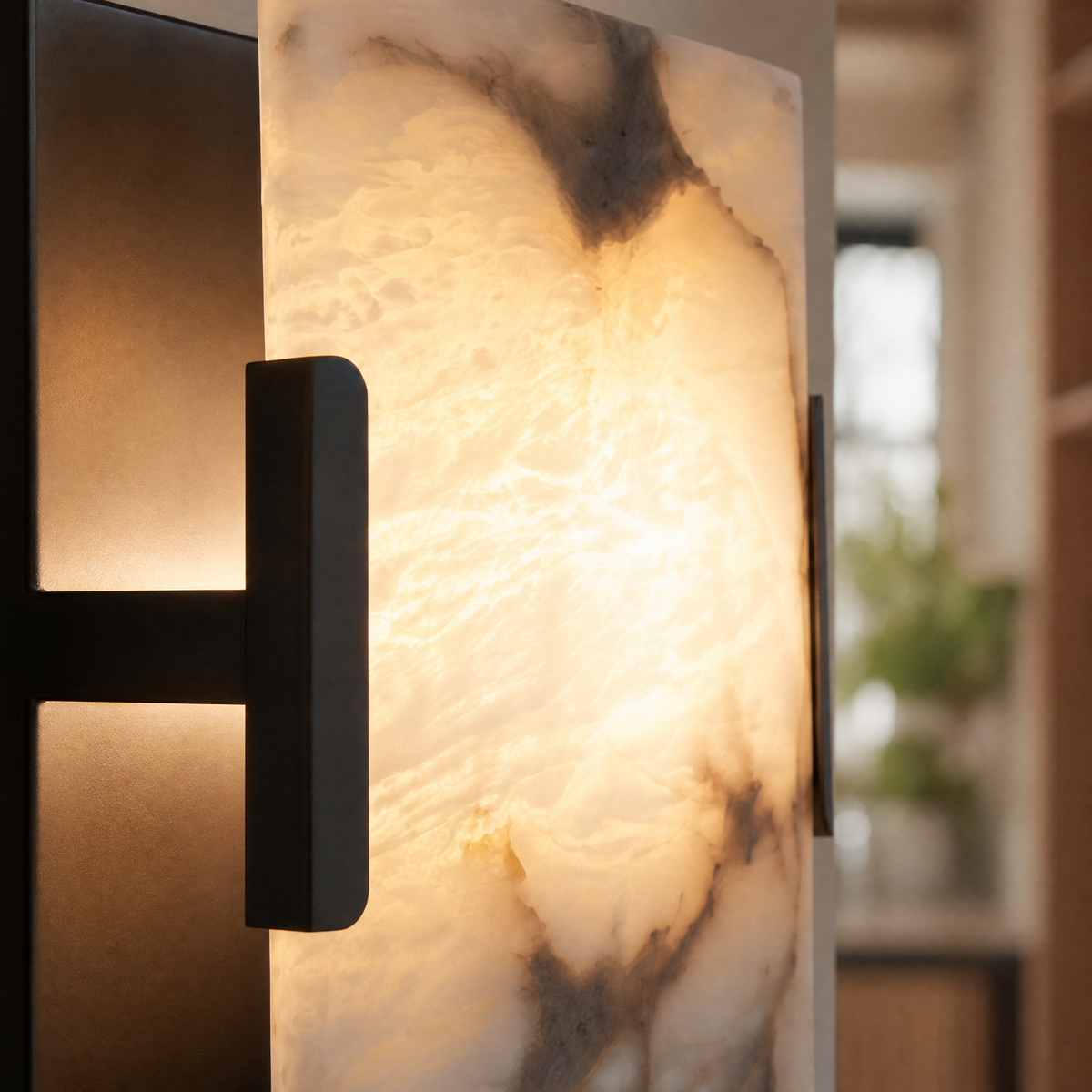 Blocco Modern Brass Alabaster Wall Sconce