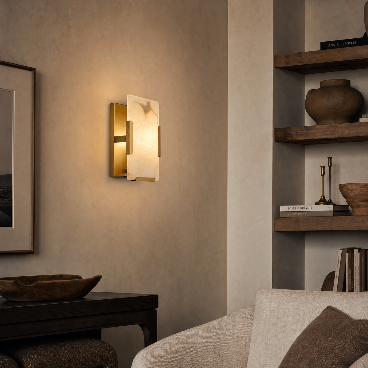 Blocco Modern Brass Alabaster Wall Sconce