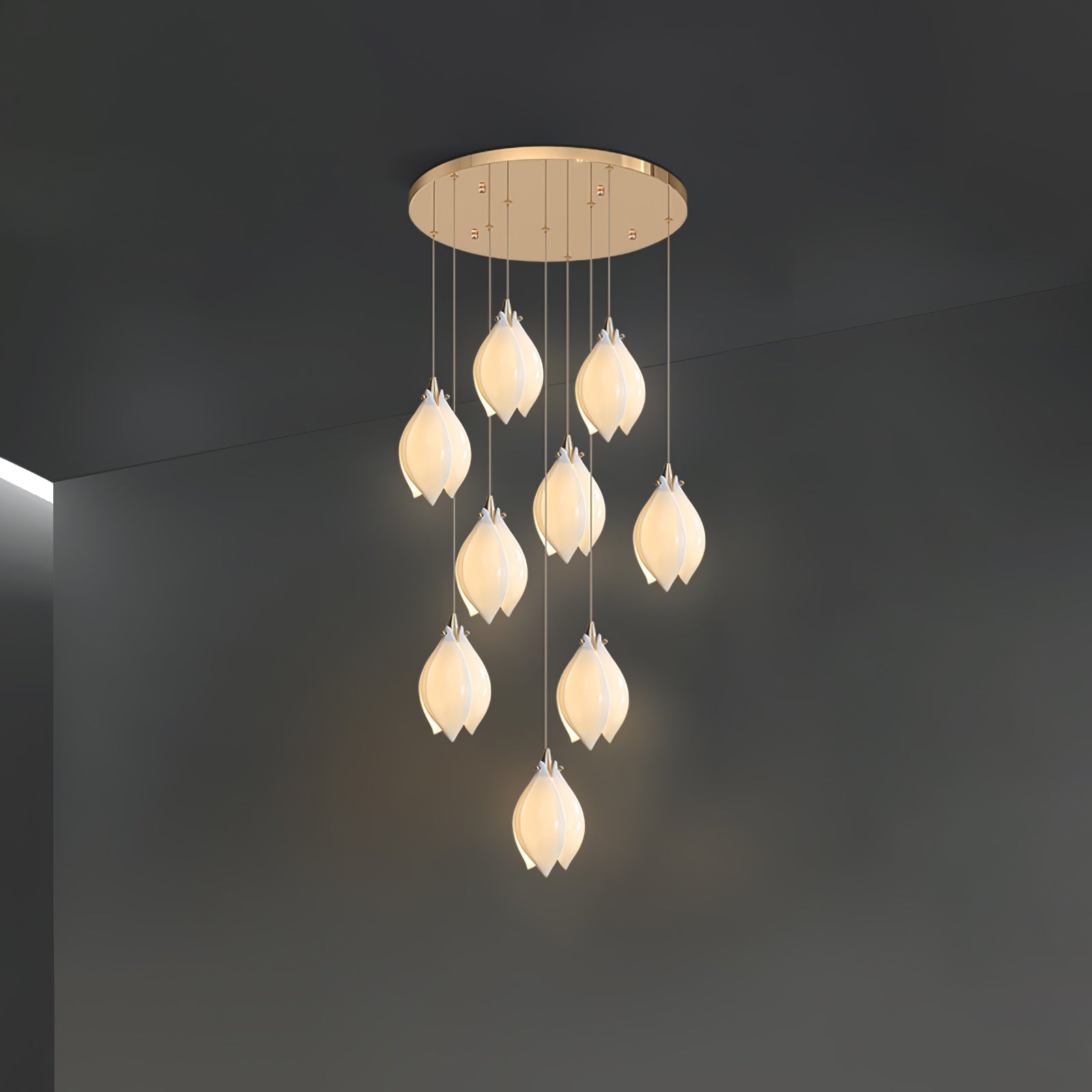Celeste Flora Ceramic Flower Pendant Light with Brass & White Finish
