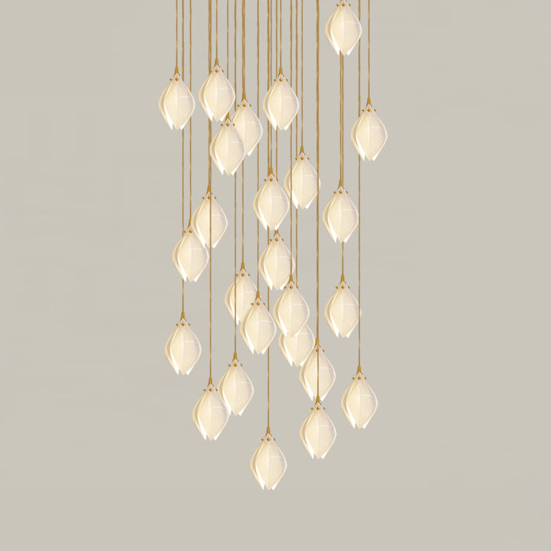 Celeste Flora Ceramic Flower Pendant Light with Brass & White Finish