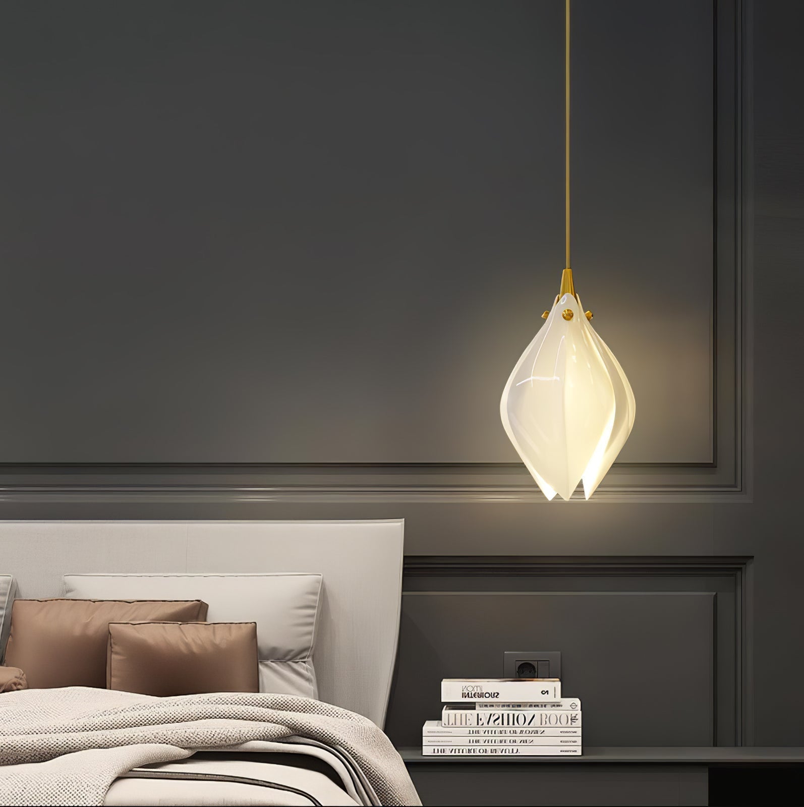 Celeste Flora Ceramic Flower Pendant Light with Brass & White Finish