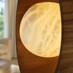 Bosco Wood Carved Bowl Alabaster Wall Sconce